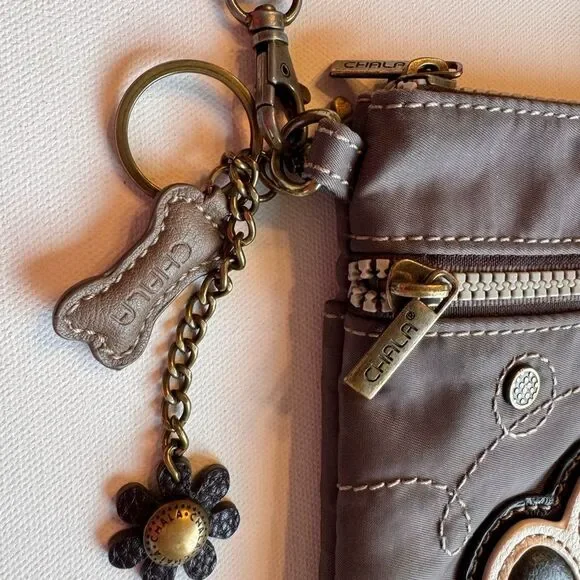 Chala Venture Cellphone Crossbody Bag - Paw Print / Dog RFID Grey Vegan Leather - Picture 4 of 9